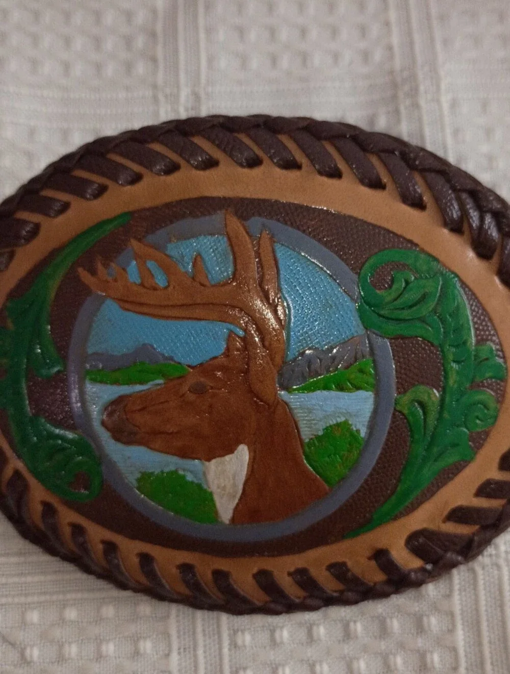 Handcrafted Brown Leather Belt with Elk Buckle - Unbranded